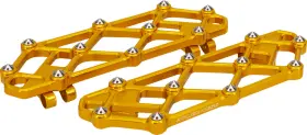 410-056 Arlen Ness Diamond Gold Driver Floorboards For 1982-2025 Harley Touring Softail