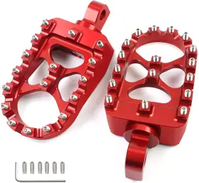 Branded 077063427648 Cnc Motorcycle Wide Foot Pegs Aluminum 360 Roating Adjustable Red