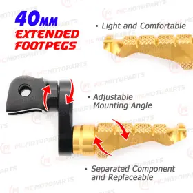 Vvrfpfg4040mmbkmccpgdcl47002 Createmotor For Kawasaki Er-6n 09-16 15 14 13 12 11 Mccp 40mm Extended Gold Front Foot Pegs