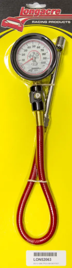 52-52063 Longacre Racing Products Tire Gauge 0-100psi 2.5 In Gid Deluxe Foot Valve