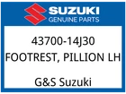 Suzuki Oem Part 43700-14J30 Footrest, Pillion Lh (silver) New. Price: $177.56.