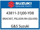 Suzuki Oem Part 43811-31J00-YD8 Bracket, Pillion Rh (silver) New. Price: $152.50.
