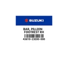Suzuki Oem Part 43610-23E00 Bar,pillion Footrest Rh New. Price: $52.99.