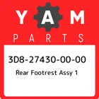 3D8-27430-00-00 Yamaha Rear Footrest Assy 1 3D8274300000, New Genuine Oem Part. Price: $172.79.