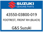 Suzuki Oem Part 43550-03B00-019 Footrest, Fr Rh (black) New. Price: $38.87.