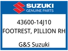 Suzuki Oem Part 43600-14J10 Footrest, Pillion Rh (silver) New. Price: $252.55.